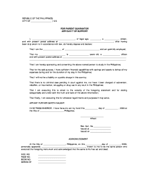 Affidavit of Support for Student in Philippines