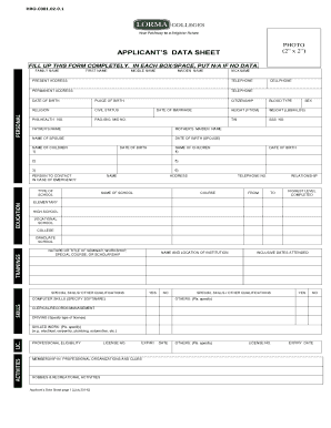 Applicant Data Sheet