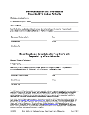 Discontinuation of Meal Modifications Form