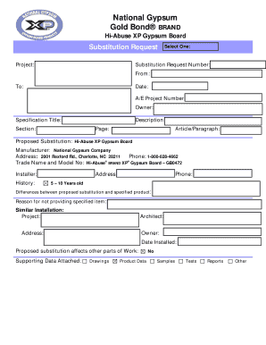 National Gypsum Hi-Abuse XP Gypsum Board Substitution Request