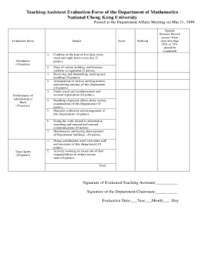 Teaching Assistant Evaluation Form of the Department of