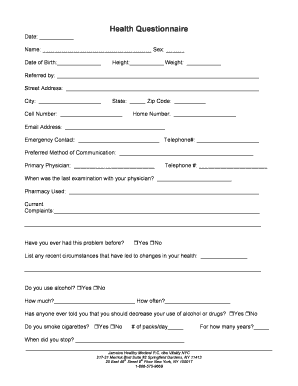 Health Questionnaire Form