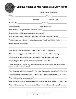Motor Vehicle Accident and Personal Injury Form