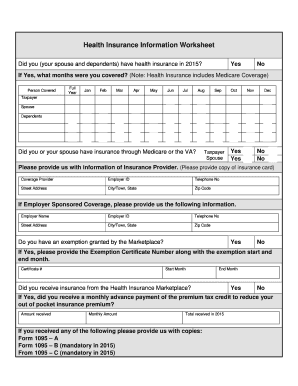 Health Insurance Information Worksheet