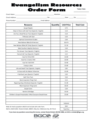 BGCO Church Resource Order Form