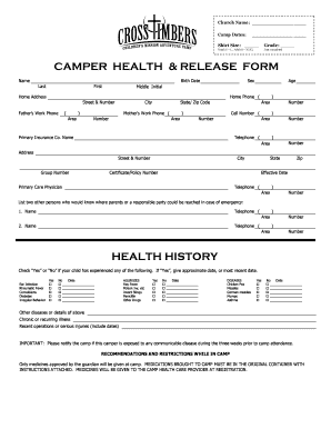 CrossTimbers Camp Health and Release Form