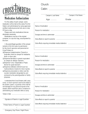 CrossTimbers Camp Medication Authorization Form