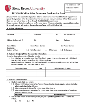 2015-2016 Child or Other Dependent Confirmation Form