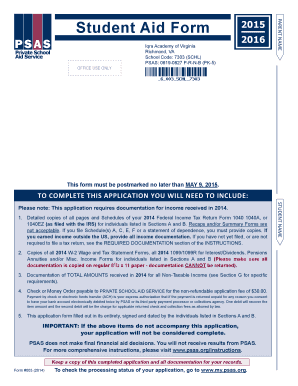 Student Aid Form 2015
