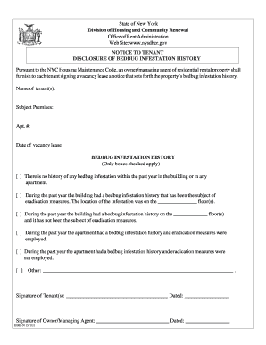 New York Bedbug Infestation Disclosure Notice