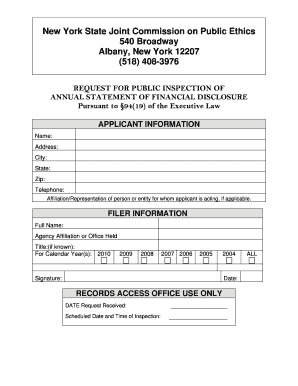 New York State Financial Disclosure Request