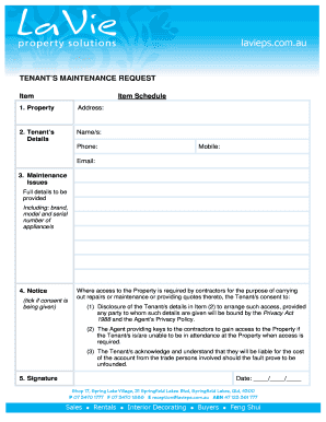 Tenant's Maintenance Request Form