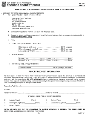 New Jersey State Park Police Records Request Form