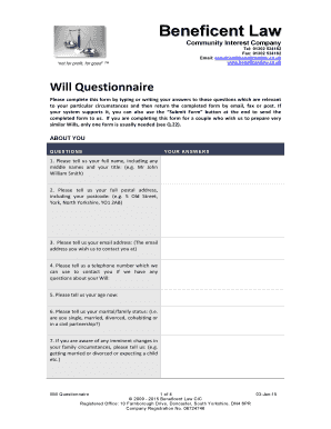 Will Questionnaire