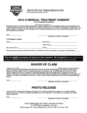 USTA Medical Treatment Consent and Waiver