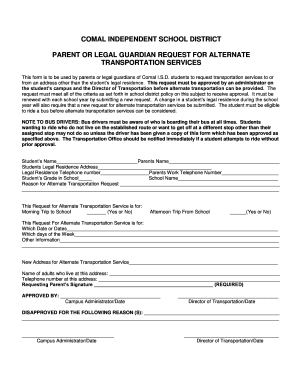 Comal ISD Alternate Transportation Request Form