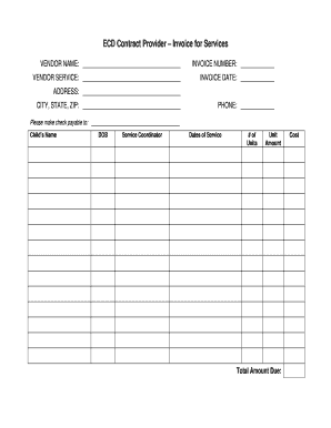 ECD Contract Provider Invoice for Services