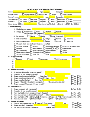 IVF New Patient Medical Questionnaire