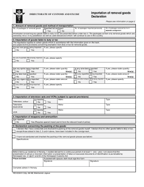 Norwegian Customs Removal Goods Declaration