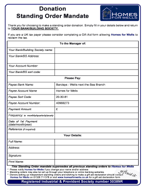 UK Standing Order Donation Mandate