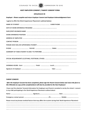 Host Employer and Parent Consent Form