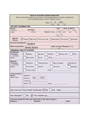Health History Questionnaire