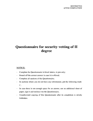 Security Vetting Questionnaire