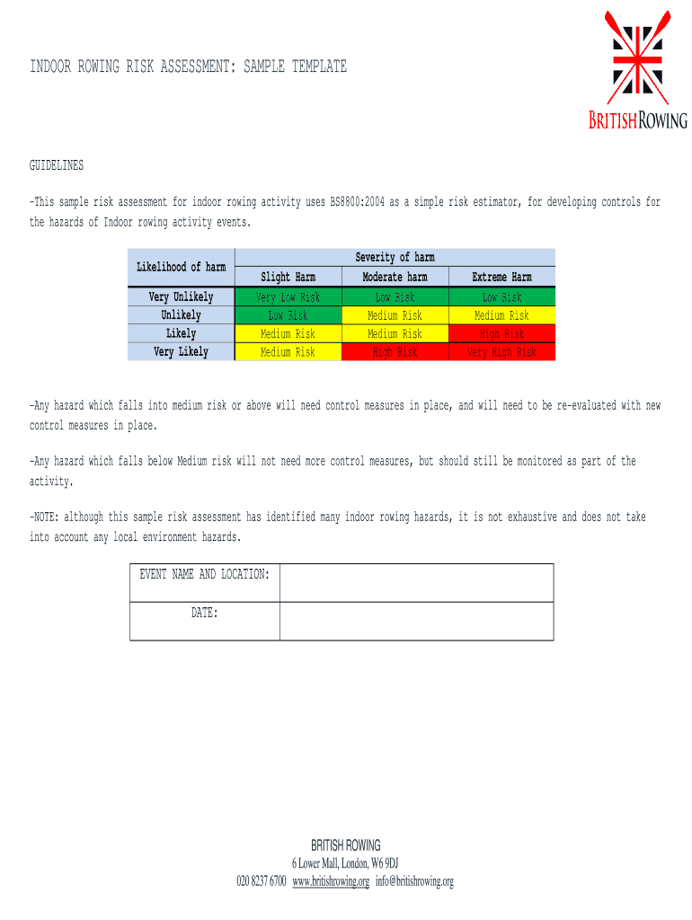 Fillable Online INDOOR ROWING RISK ASSESSMENT SAMPLE TEMPLATE Fax Email Print pdfFiller