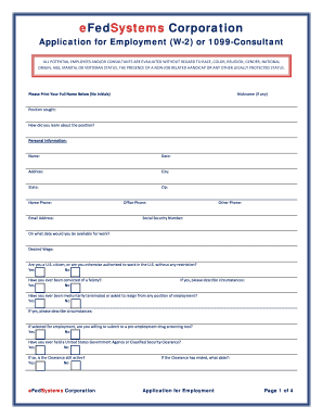 eFedSystems Employment Application (W-2 or 1099-Consultant)