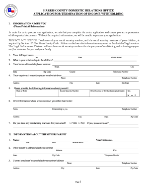 Harris County Termination of Income Withholding Application