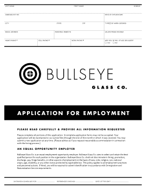 Bullseye Glass Co. Employment Application