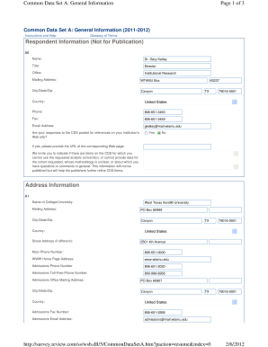 Common Data Set A: General Information
