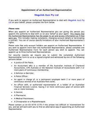 Appointment of Authorised Representative