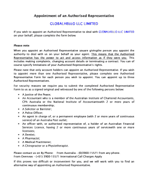 Appointment of Authorised Representative