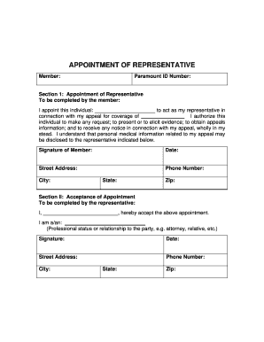 Appointment of Representative Form