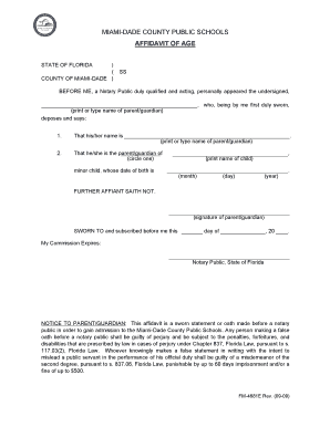 Florida Affidavit of Age