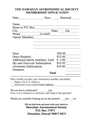 THE HAWAIIAN ASTRONOMICAL SOCIETY MEMBERSHIP APPLICATION - hawastsoc