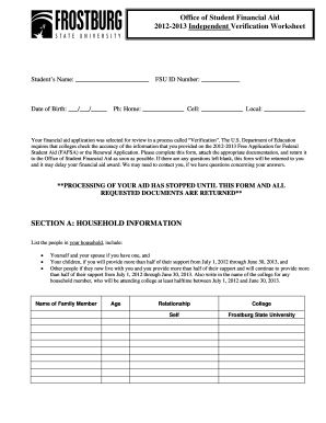 2012-2013 Independent Verification Worksheet
