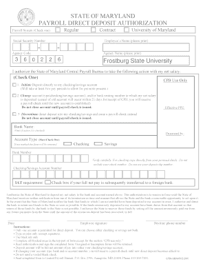 Maryland Payroll Direct Deposit Authorization