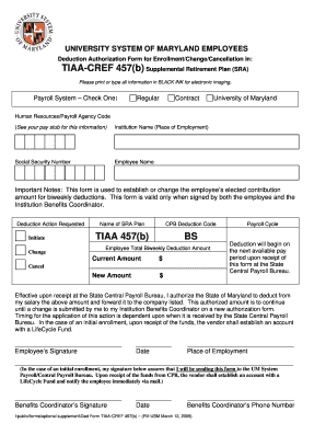 University of Maryland TIAA-CREF 457(b) Deduction Form