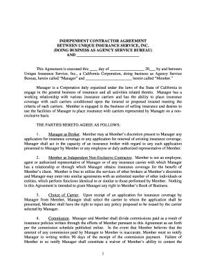 Independent Contractor Agreement for Insurance Producers