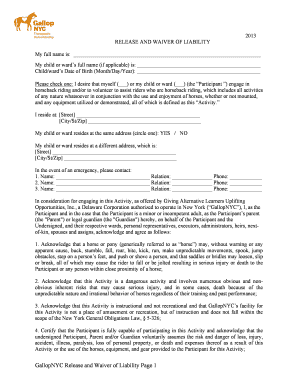 GallopNYC Release and Waiver of Liability