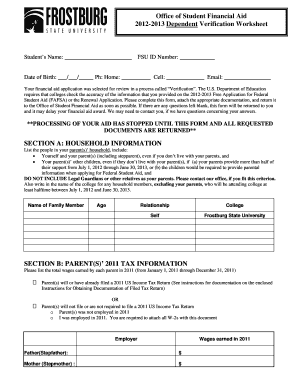 2012-2013 Dependent Verification Worksheet