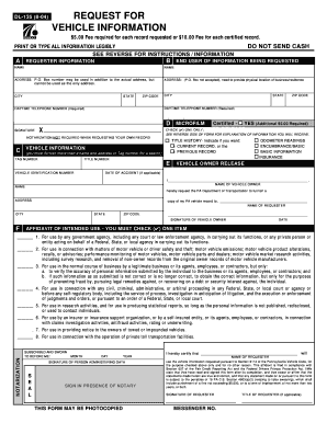 PA DL-135 Vehicle Information Request Form