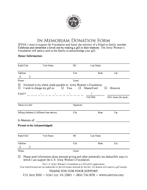 In Memoriam Donation Form