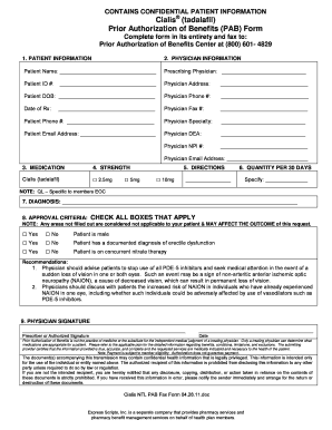 Cialis Prior Authorization of Benefits Form