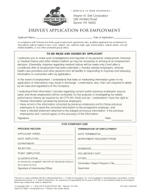 Driver's Application for Employment