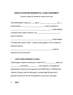 Hawaii Standard Residential Lease Agreement