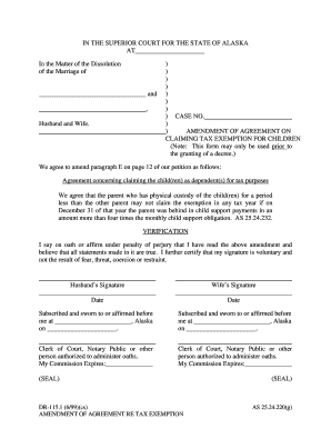 Amendment of Agreement on Claiming Tax Exemption for Children