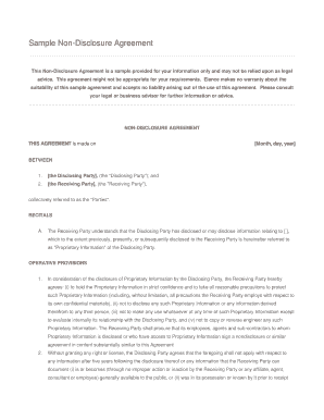 Sample NonDisclosure Agreement This NonDisclosure Agreement is a sample provided for your information only and may not be relied upon as legal advice